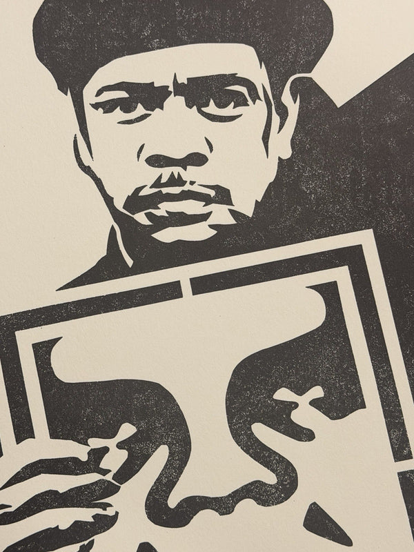 Shepard Fairey Signed OBEY Print 2017 Man in Beret Holding OBEY Icon Sign