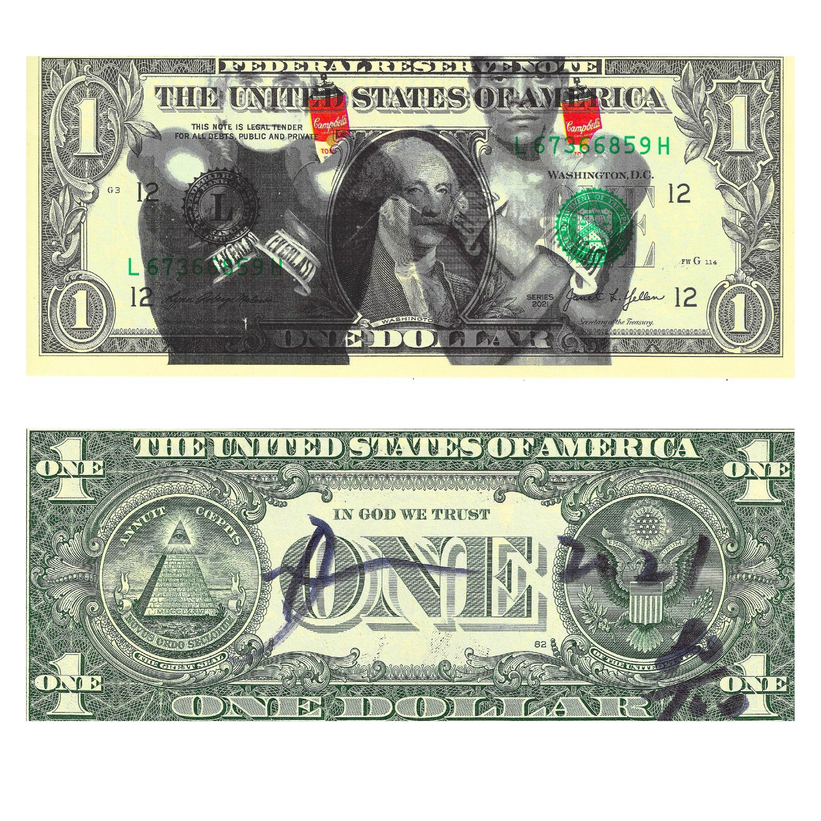 Death NYC Andy Warhol Basquiat Dollar Bill Art Signed Numbered Pop Art — listing photograph 1