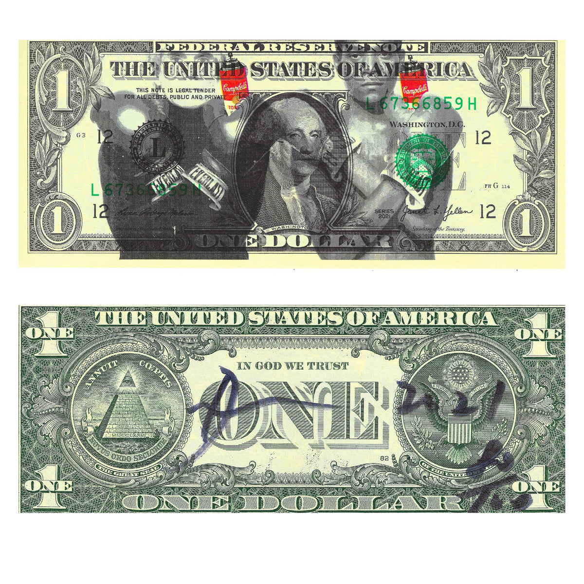 Death NYC Andy Warhol Basquiat Dollar Bill Art Signed Numbered COA Pop Art