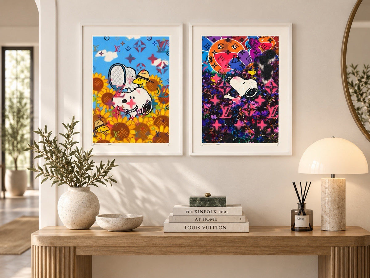 DEATH NYC Snoopy Woodstock Night & Day Diptych 1/1 Hand Sprayed Originals