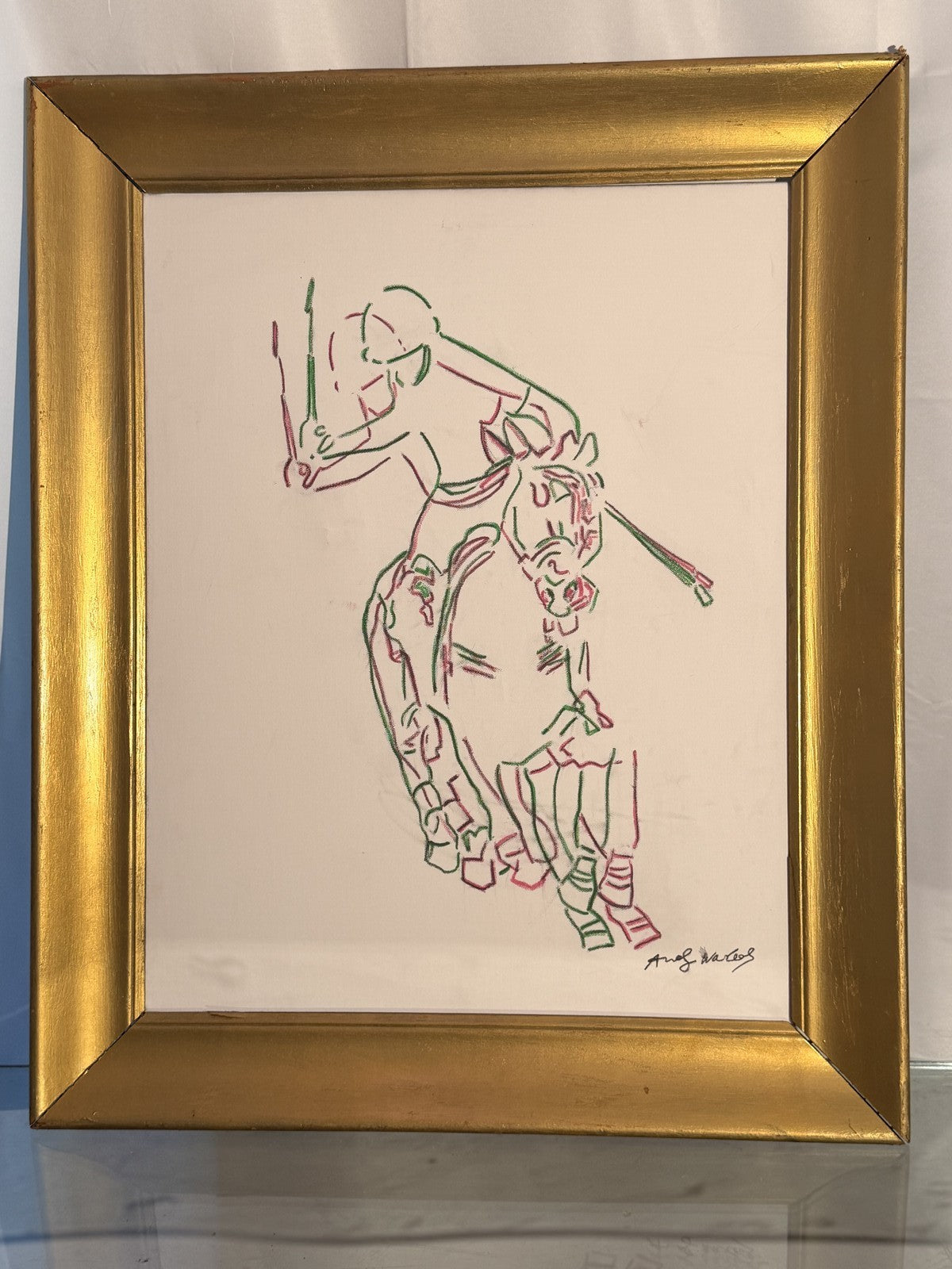 1980 Polo Player Green Pink Chalk Pastel Bears Andy Warhol Signature AS-IS