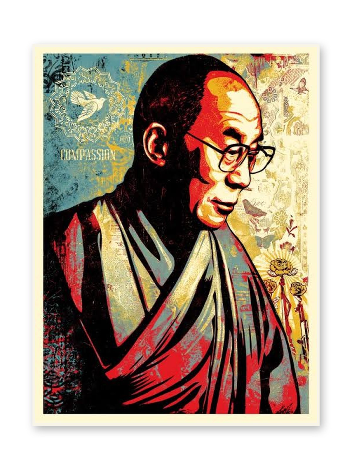Shepard Fairey Dalai Lama Compassion 2022 Signed Screen Print 18x24 Ed 500