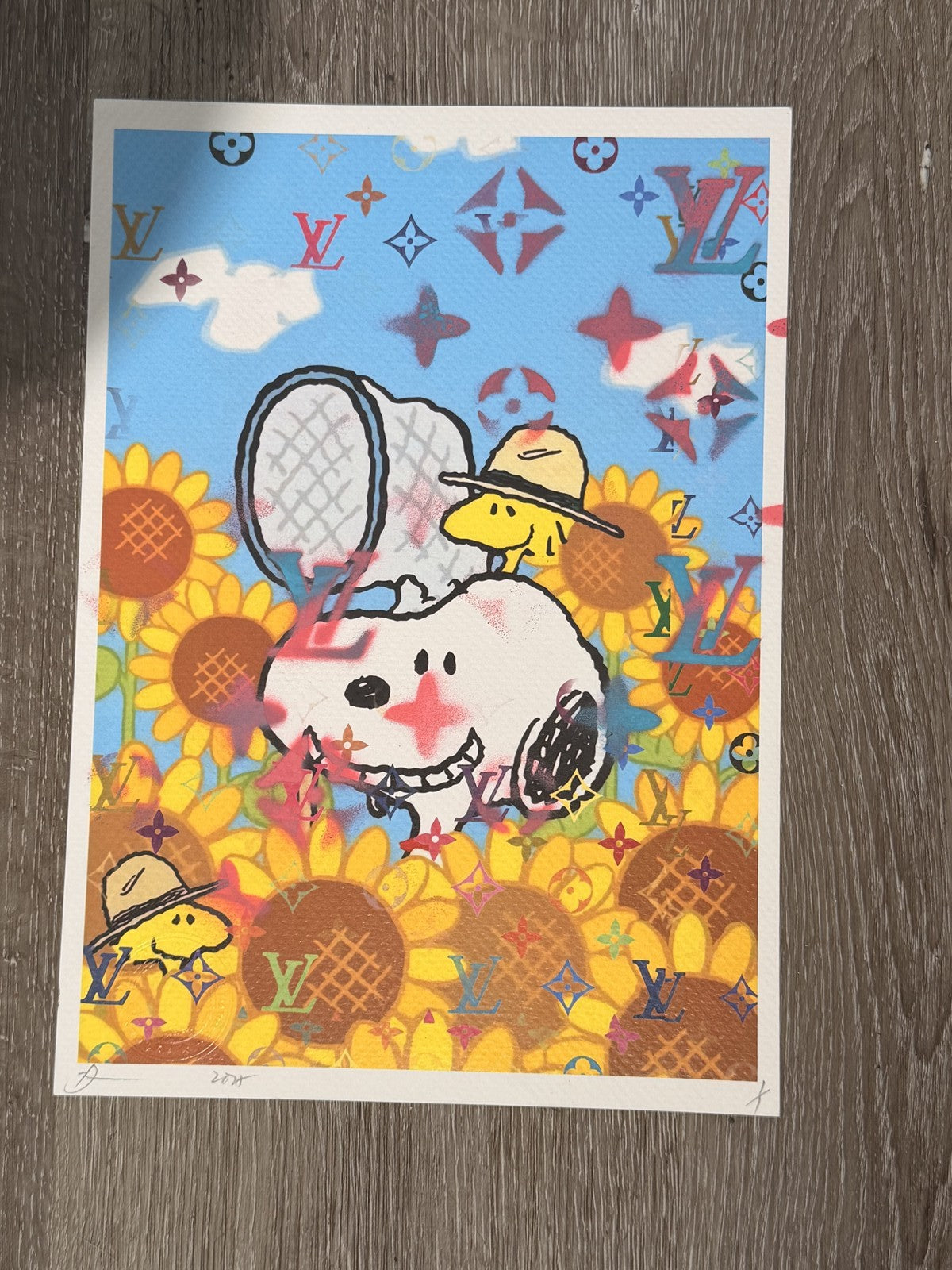 Death NYC Snoopy Van Gogh Sunflowers 1/1 Original Spray Paint Signed LV Pop Art
