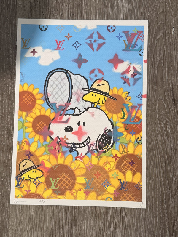 Death NYC Snoopy Van Gogh Sunflowers 1/1 Original Spray Paint Signed LV Pop Art