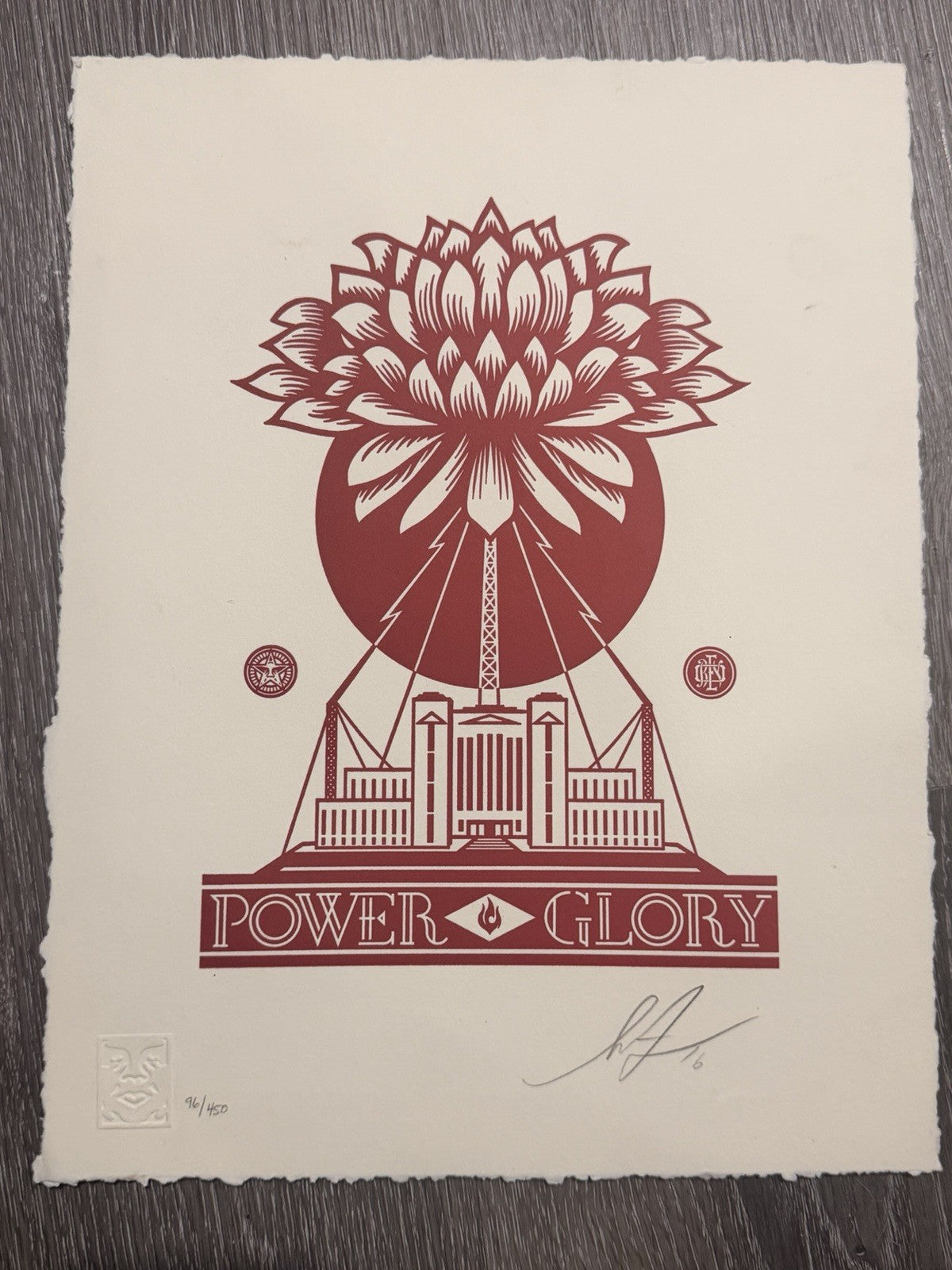 Shepard Fairey Obey Power & Glory Letterpress 2016 Signed 96/450 Print Red
