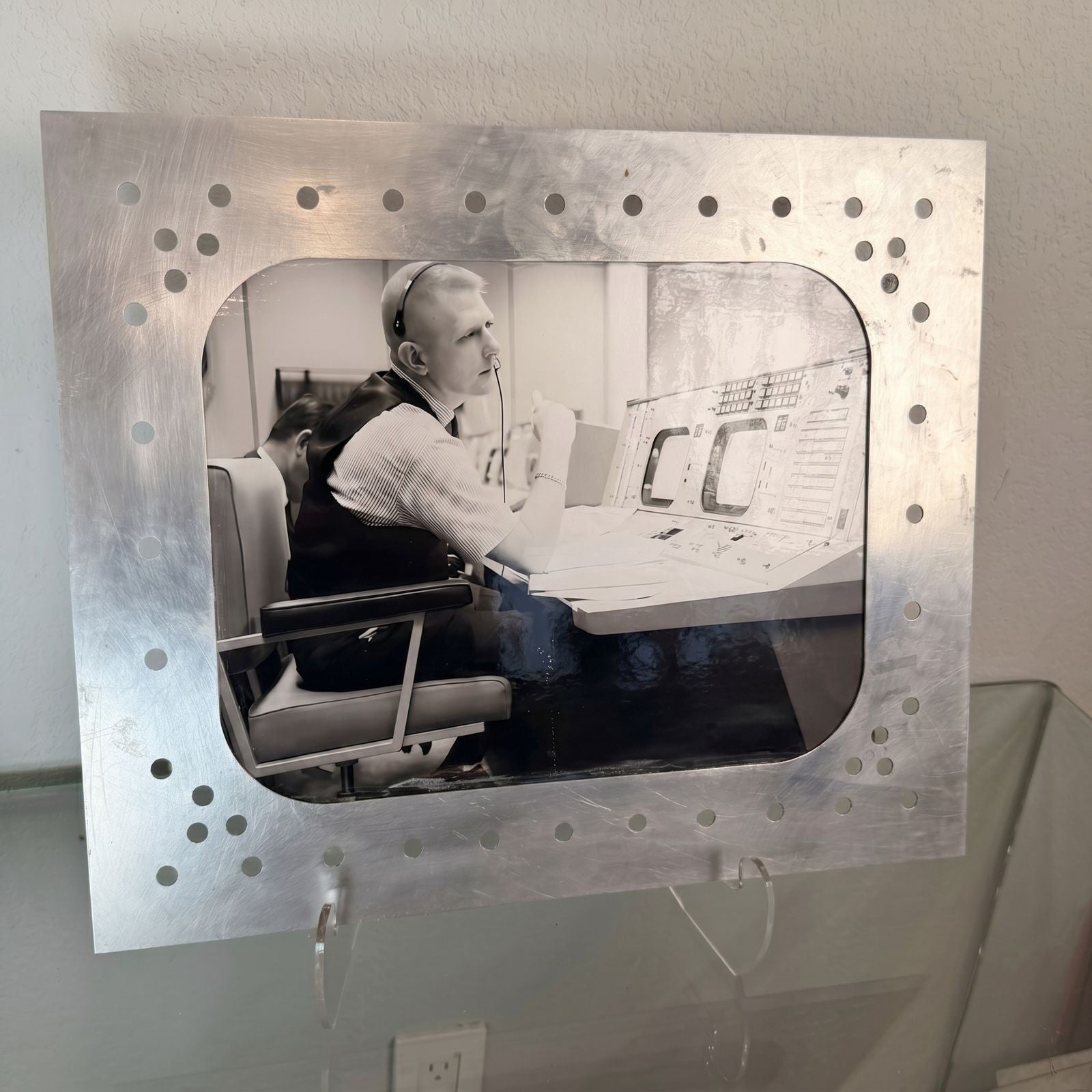 Apollo Mission Control NASA Photo 16x20 OOAK in Distressed Aluminum Frame