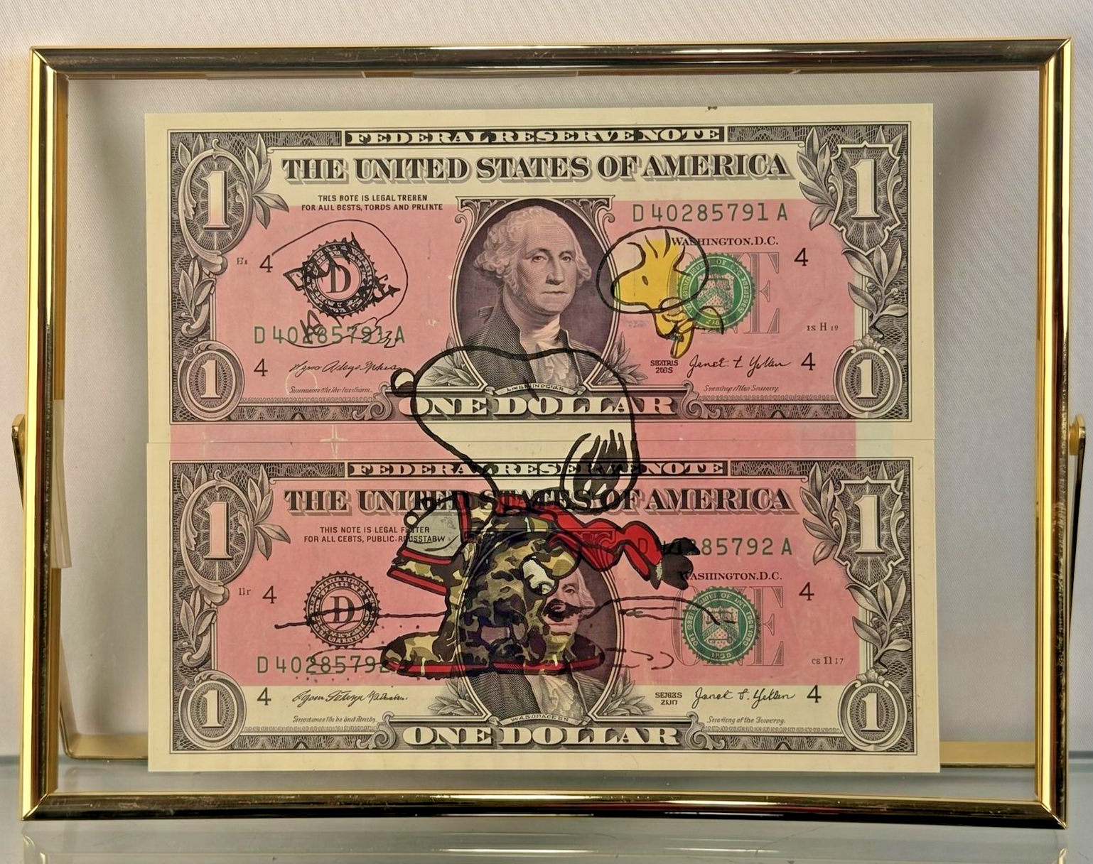 Death NYC — Snoopy & Woodstock on U.S. Dollar Diptych Signed LE