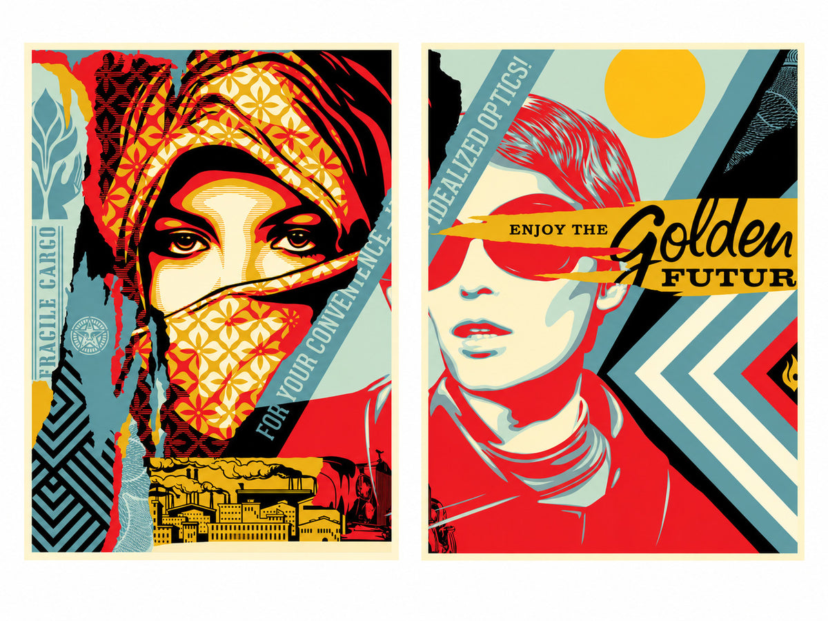 Shepard Fairey Golden Future for Some 2017 Signed Diptych Set 359/450 OBEY — listing photograph 1