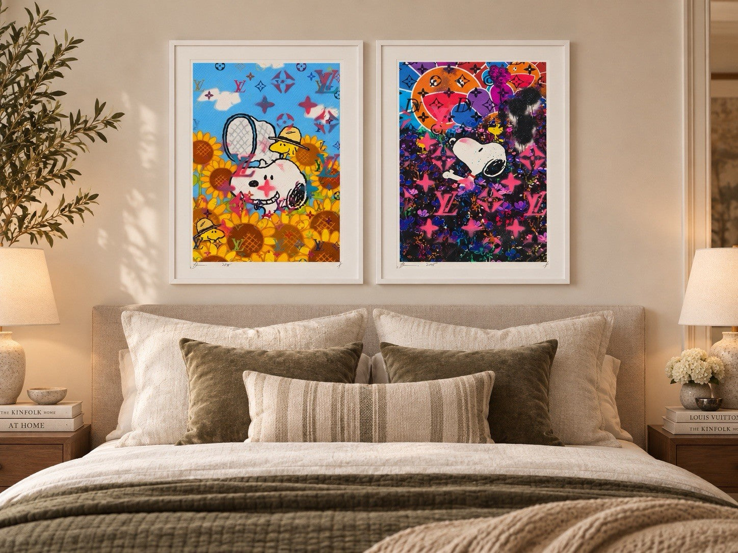 DEATH NYC Snoopy Woodstock Night & Day Diptych 1/1 Hand Sprayed Originals