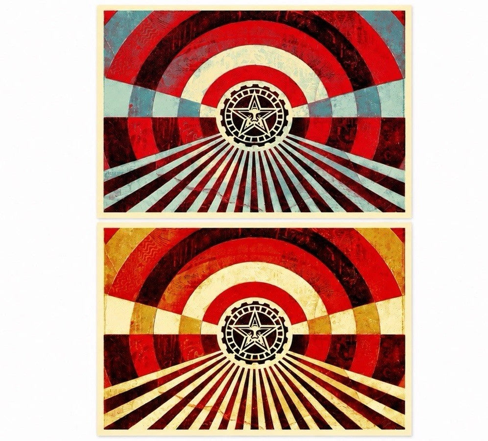 Shepard Fairey OBEY Tunnel Vision Blue Gold Matching Set 183/400 Signed 2018