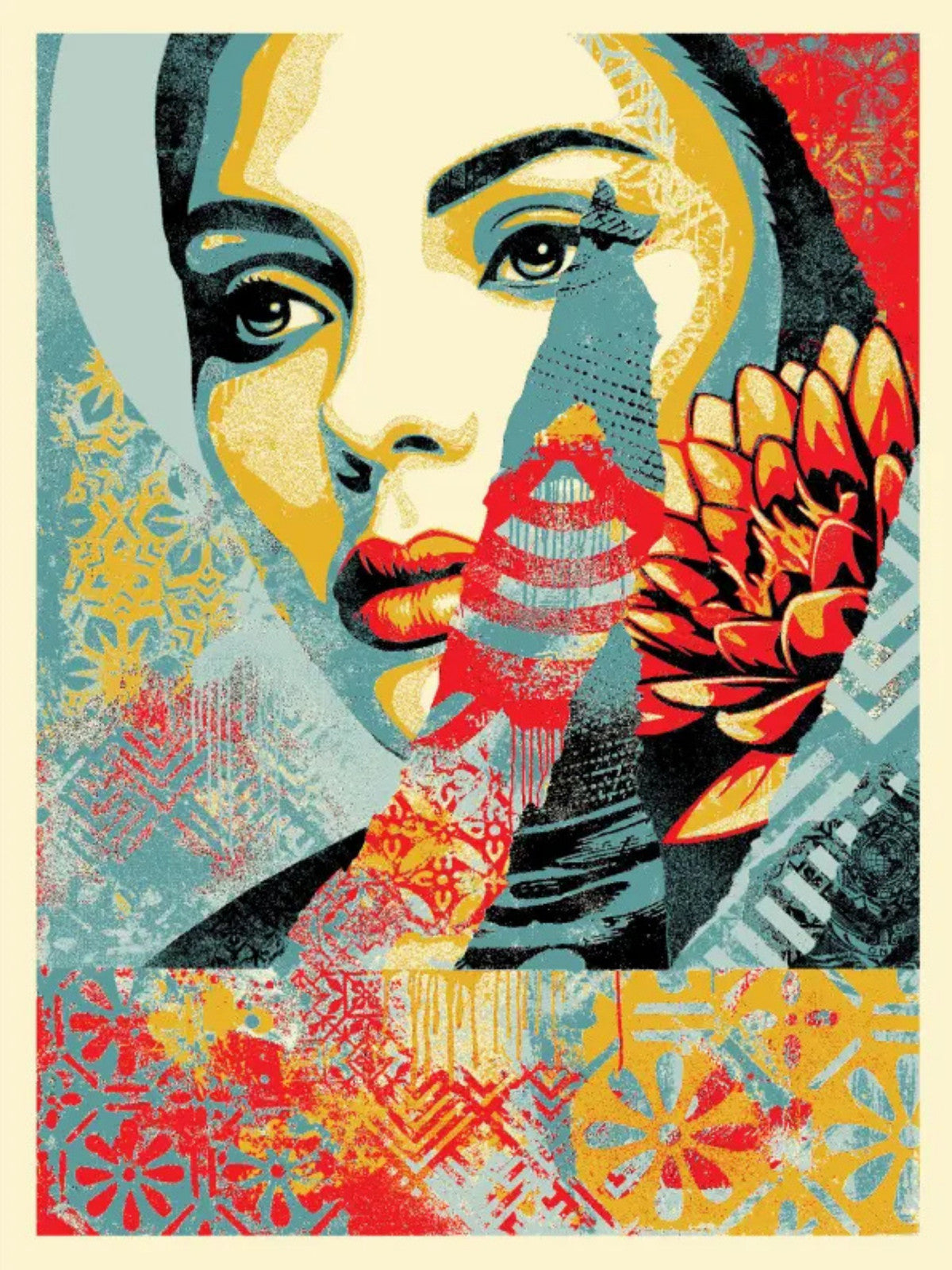 Shepard Fairey Oil Lotus Woman Color Signed Numbered Screen Print OBEY
