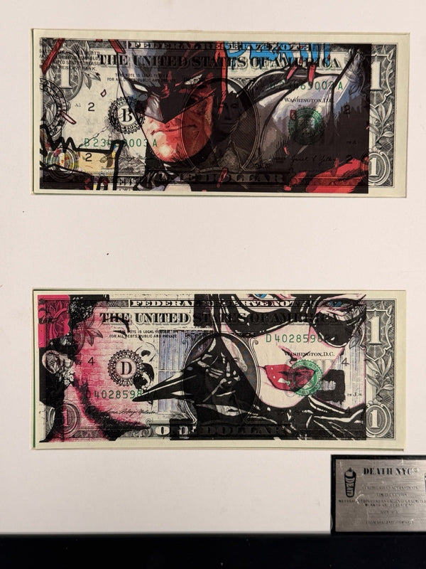 DEATH NYC Batman & Bat Woman Dual Dollar Bill Framed Pop Art COA 2020