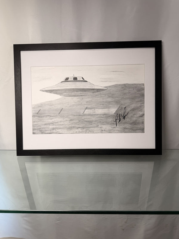 Bob Lazar Hand Signed Sport Model UFO Print Area 51 S-4 Framed 18x24