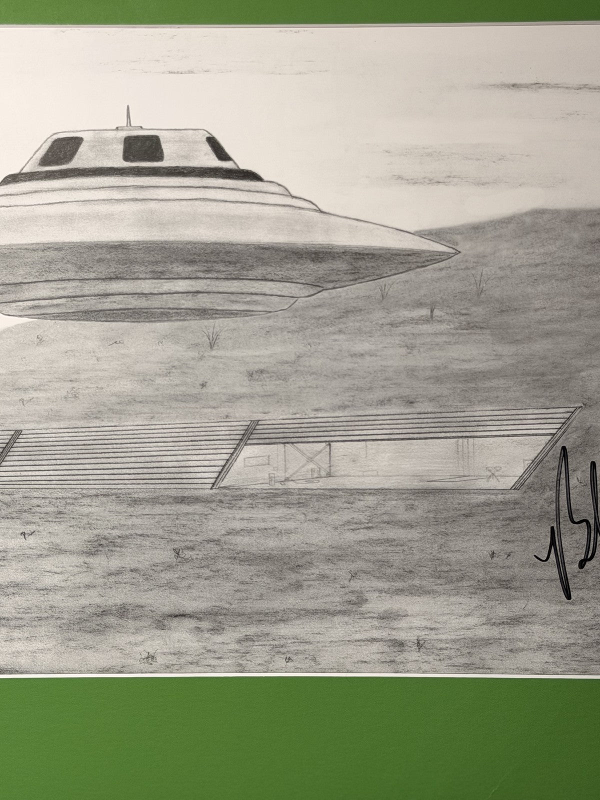 Bob Lazar Signed S4 Base Sketch Area 51 UFO Print 12x20 Framed 18x24