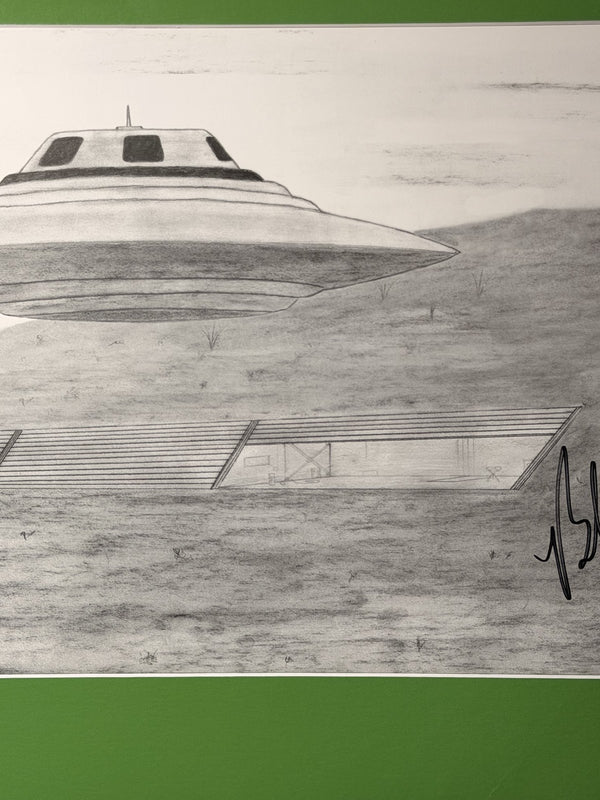 Bob Lazar Signed S4 Base Sketch Area 51 UFO Print 12x20 Framed 18x24