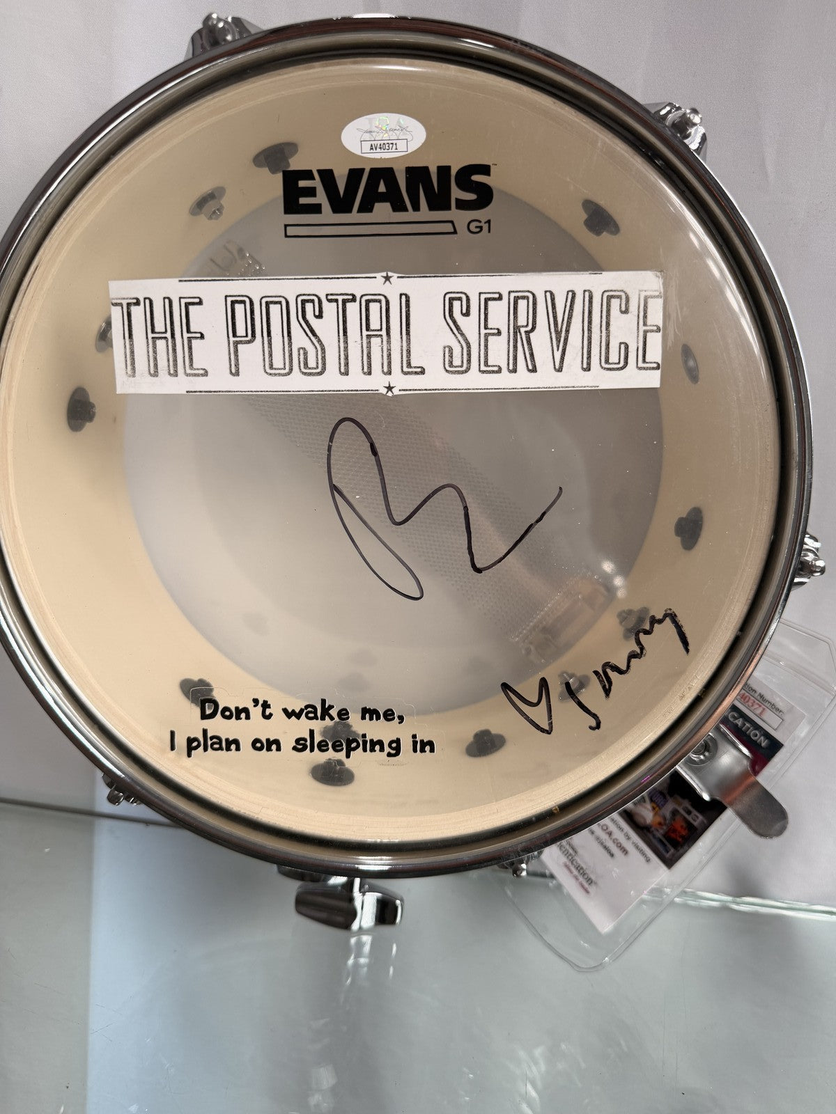The Postal Service Dual Signed Evans M-80 Drumhead JSA A40371