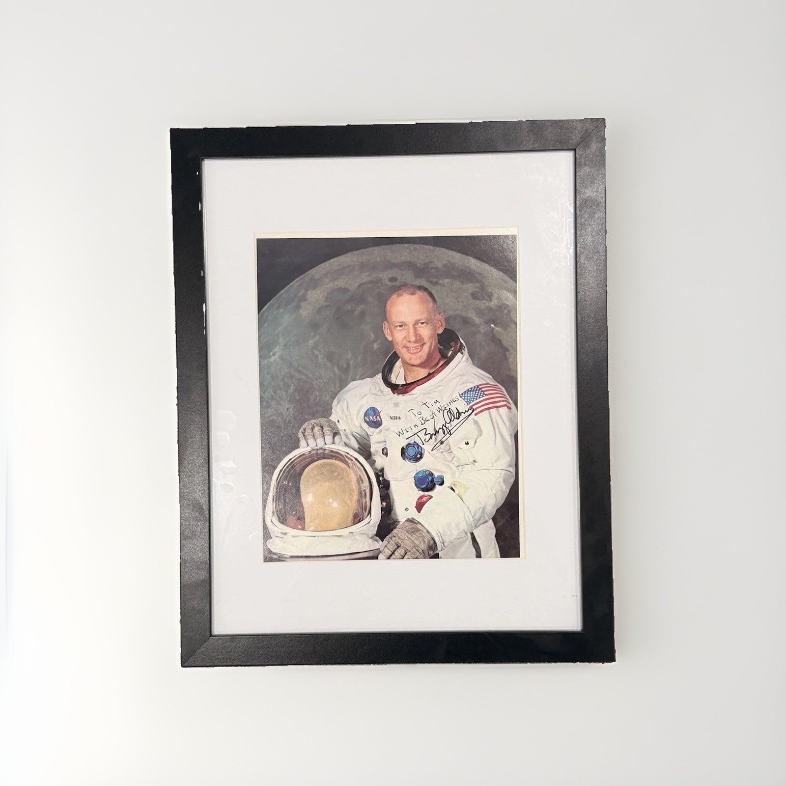 Buzz Aldrin Signed NASA Astronaut Portrait Inscribed To Tim Framed