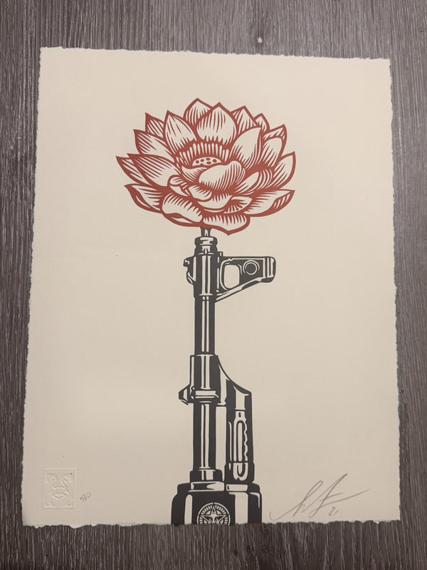 Shepard Fairey AK-47 Lotus Letterpress AP Signed 2021 10x13 Obey Giant Print