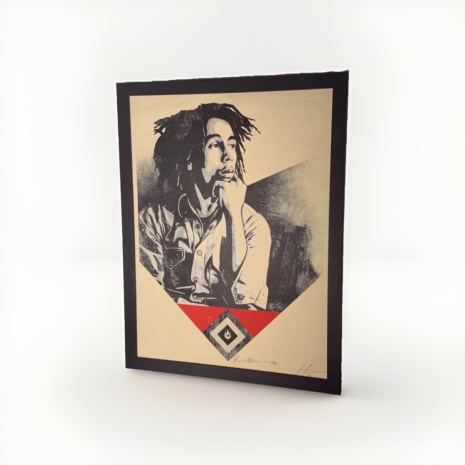Shepard Fairey x Dennis Morris Bob Marley Catch a Fire Red Signed 58/200 Framed