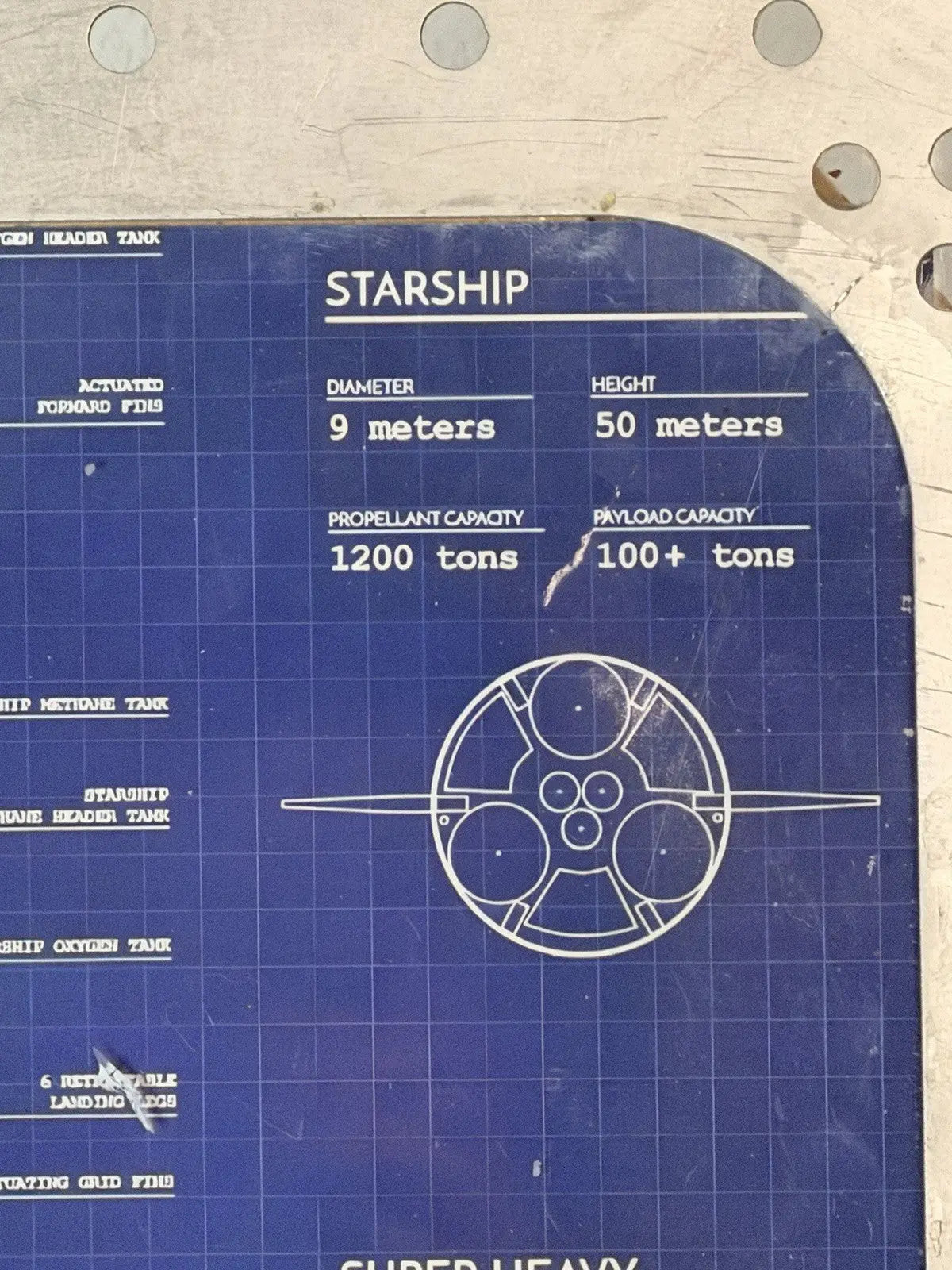 SpaceX Starship Blueprint Metal Display Panel - Starbase Texas 2023, 11x14