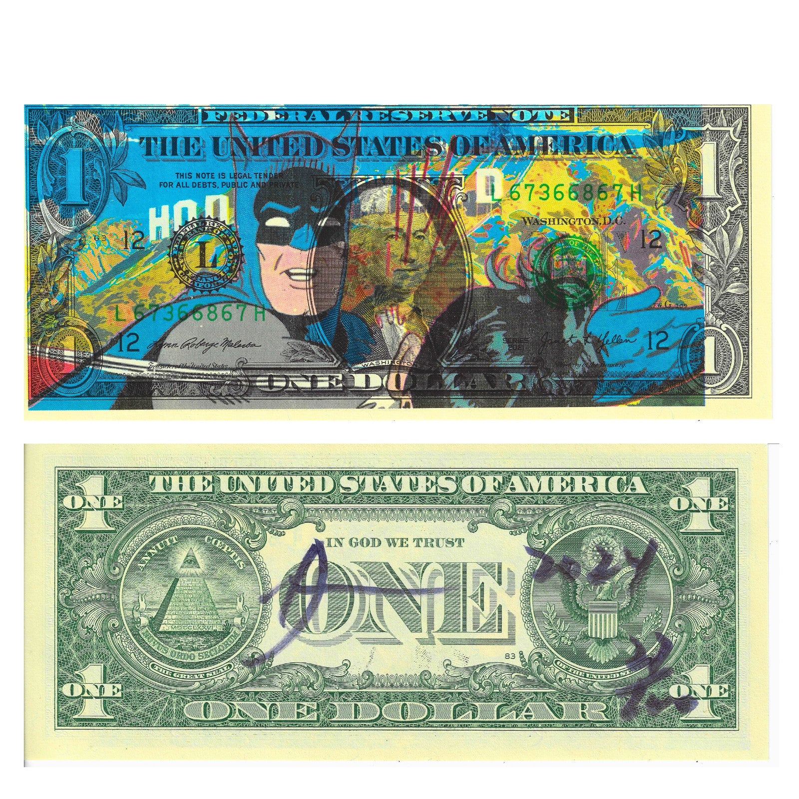 Death NYC Batman Dollar Bill Art Signed Numbered Comic Pop Street Art — listing photograph 1