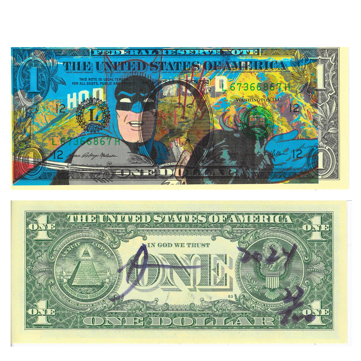 Death NYC Batman Dollar Bill Art Signed Numbered COA Comic Pop Street Art