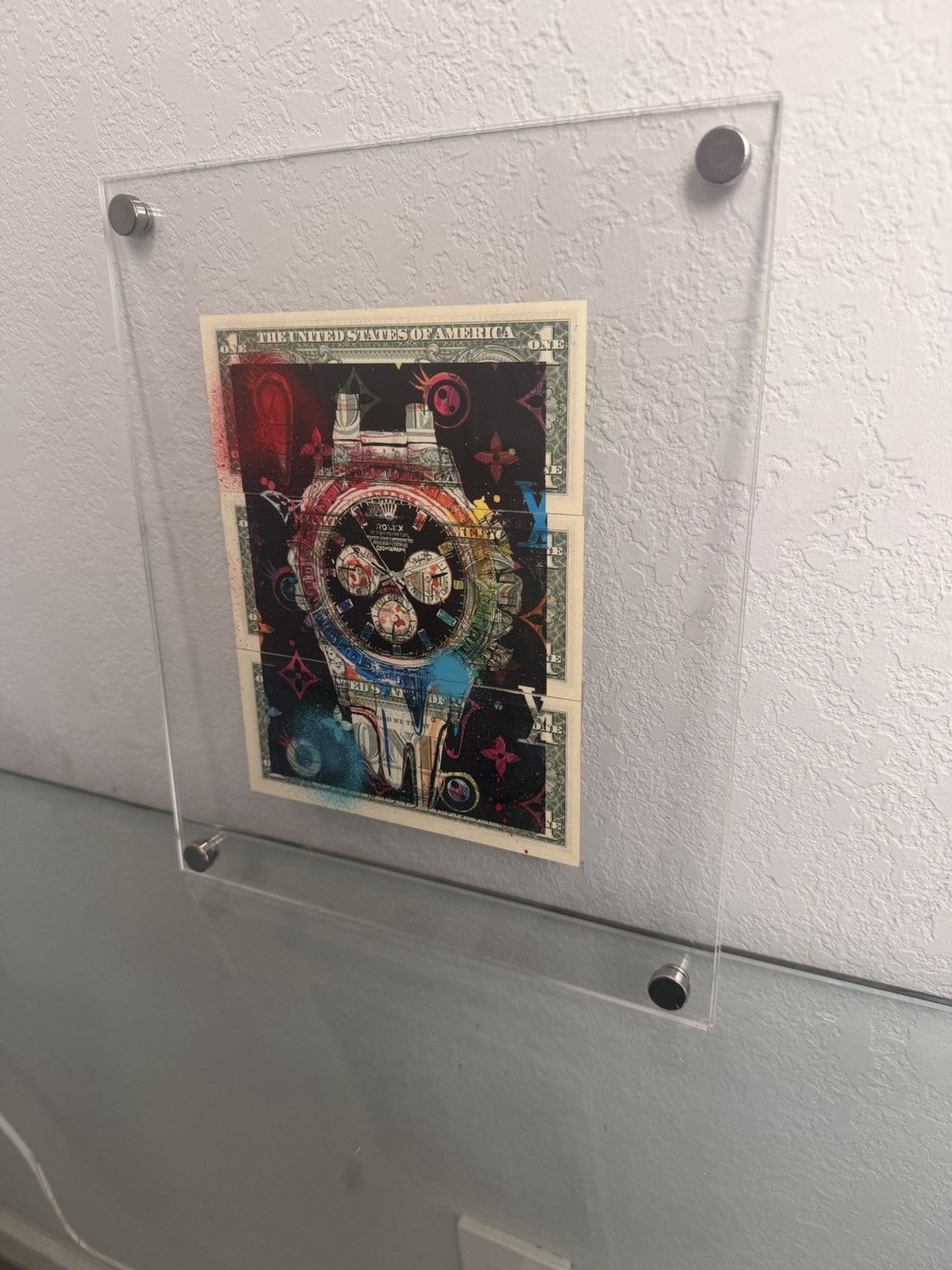 Death NYC — 1/1 Rolex Daytona Mixed Media on $1 Bills, Framed Art - Gauntlet Gallery