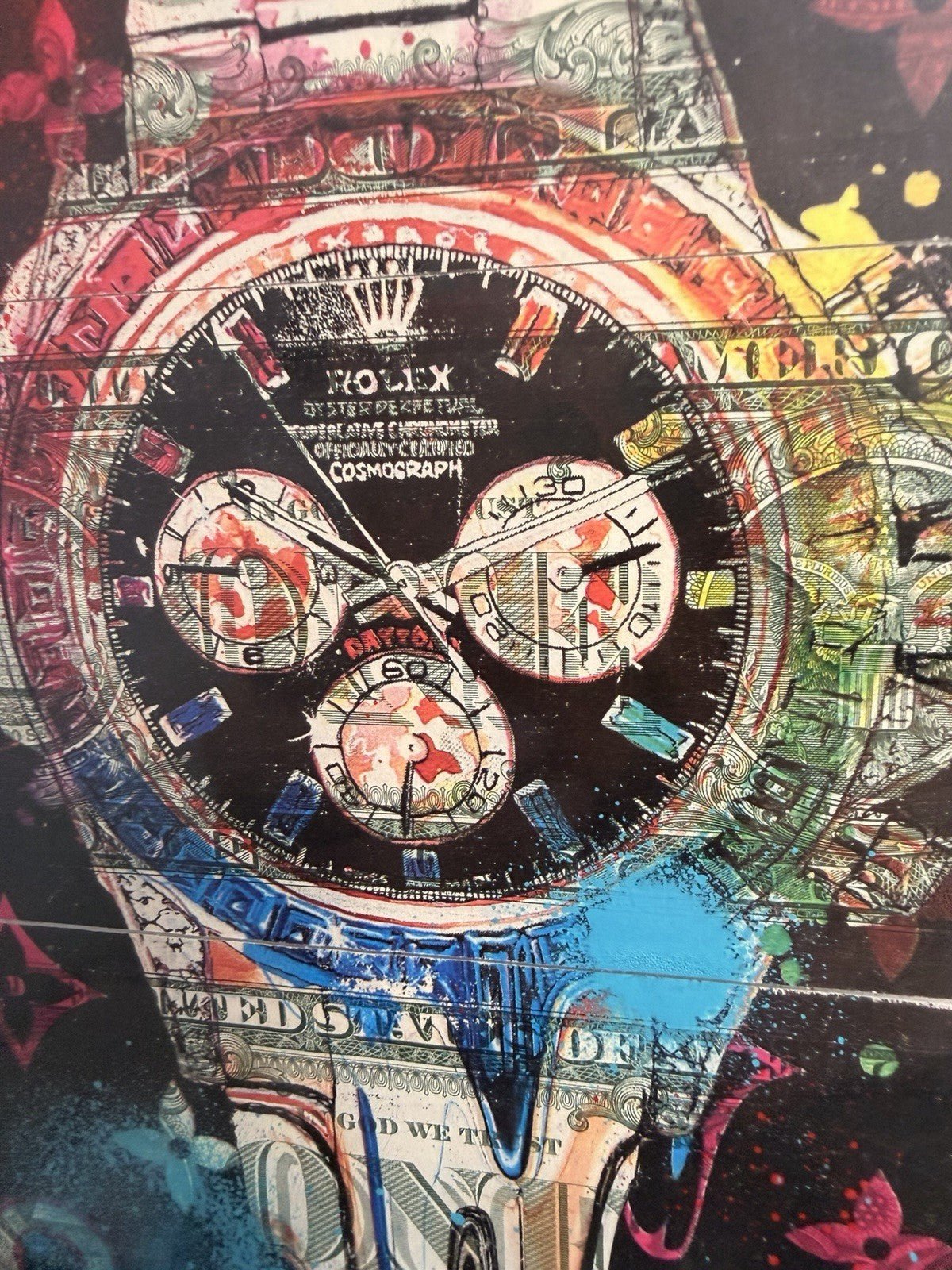 Death NYC — 1/1 Rolex Daytona Mixed Media on $1 Bills, Framed Art - Gauntlet Gallery