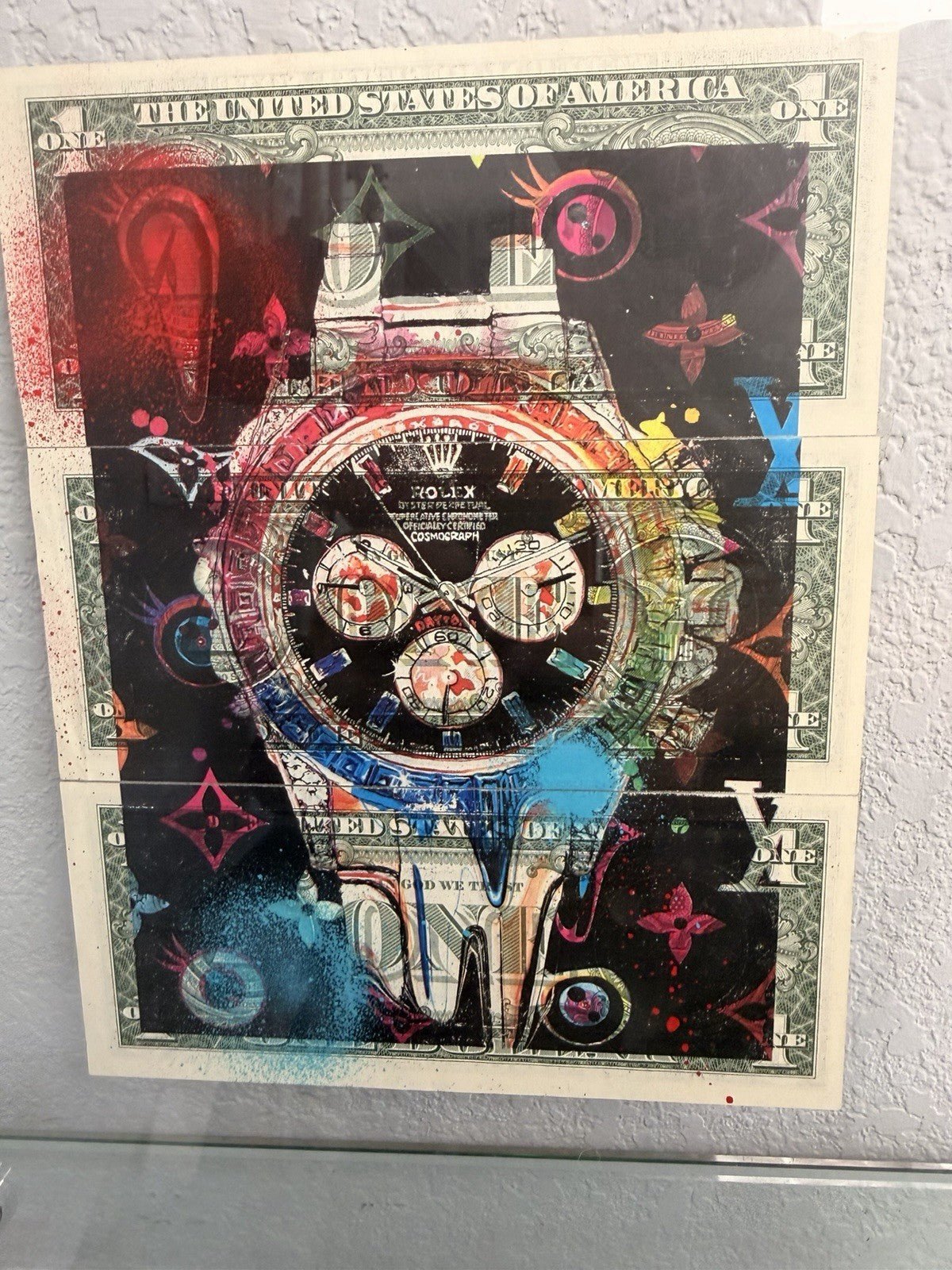 Death NYC — 1/1 Rolex Daytona Mixed Media on $1 Bills, Framed Art - Gauntlet Gallery