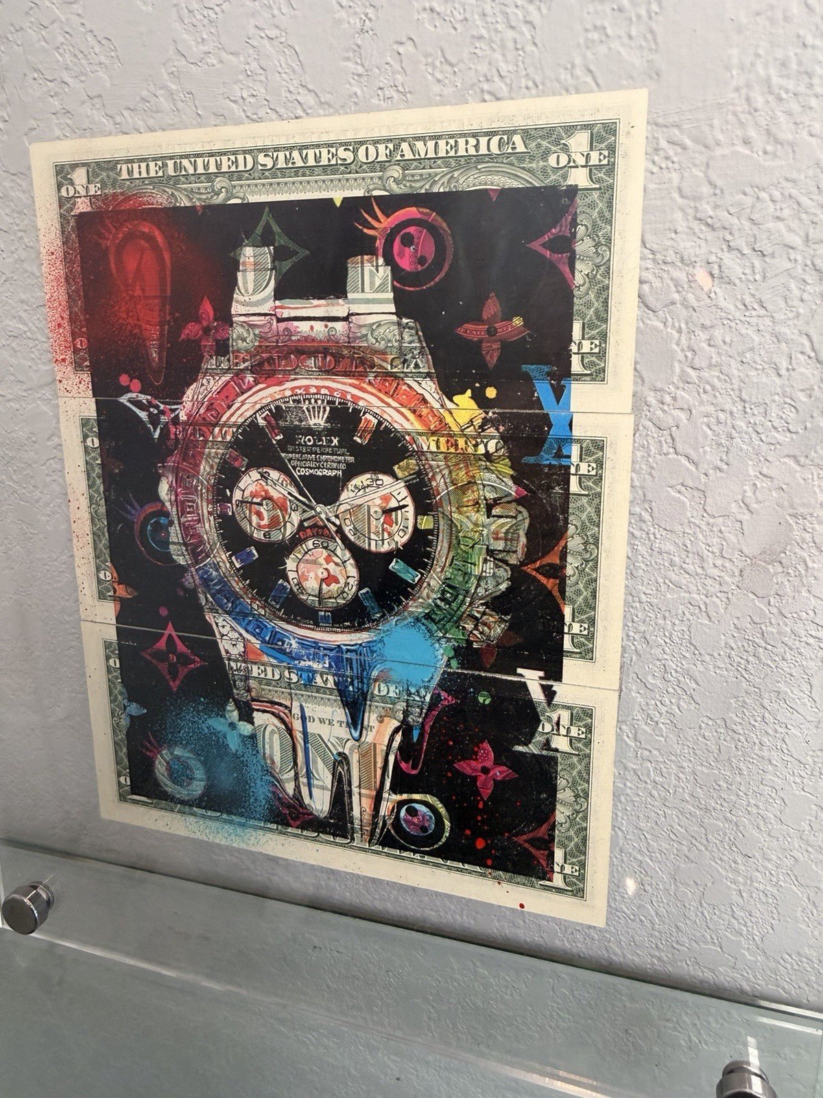 Death NYC — 1/1 Rolex Daytona Mixed Media on $1 Bills, Framed Art - Gauntlet Gallery