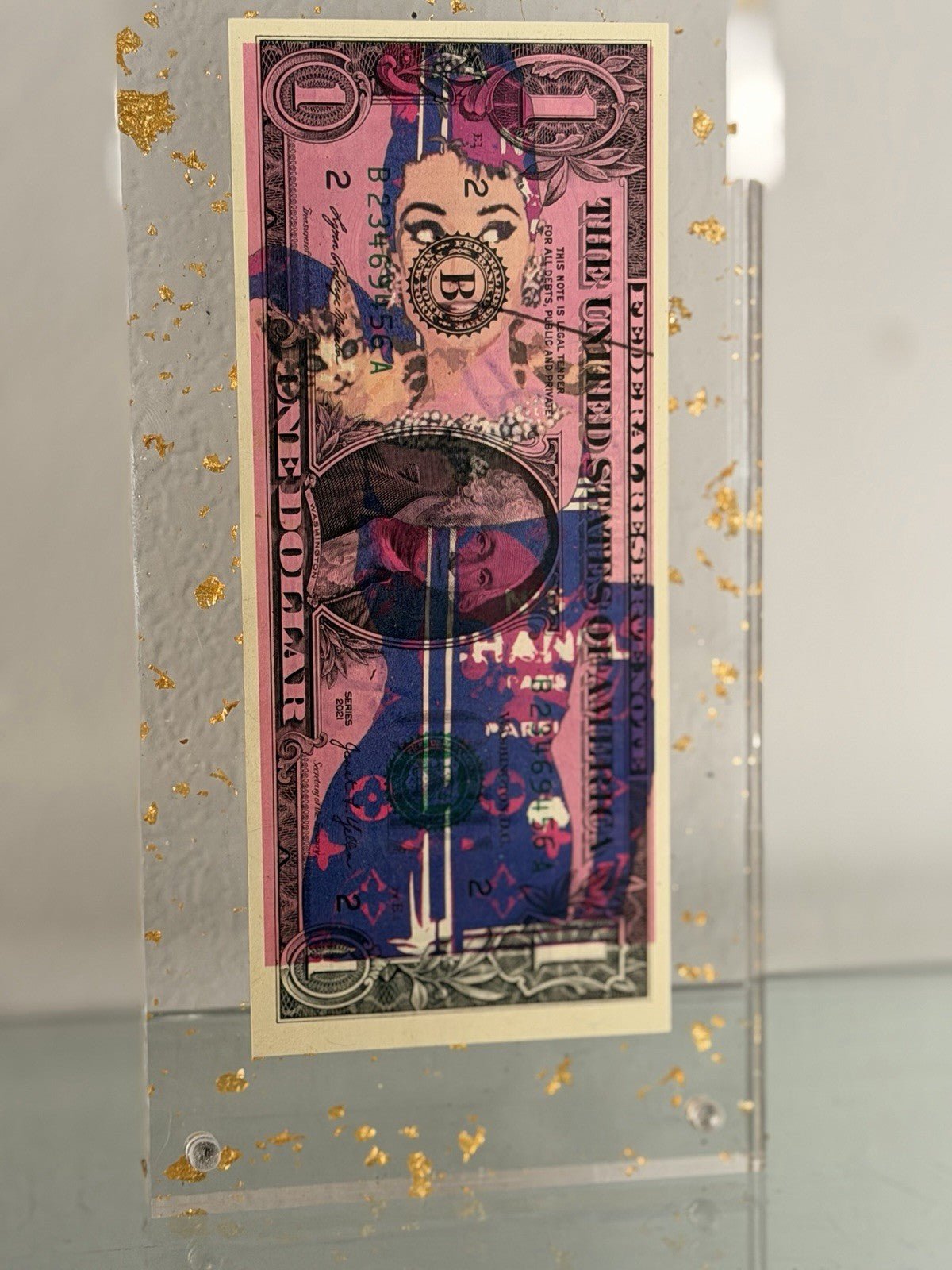 Death NYC — Audrey Hepburn × Chanel $1 Bill Art, 100, Framed - Gauntlet Gallery