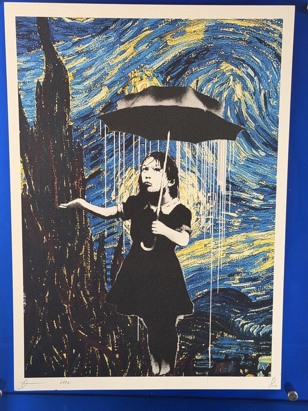 Death NYC Banksy Nola Umbrella Girl Van Gogh Starry Night Signed Pop Art Print - Gauntlet Gallery