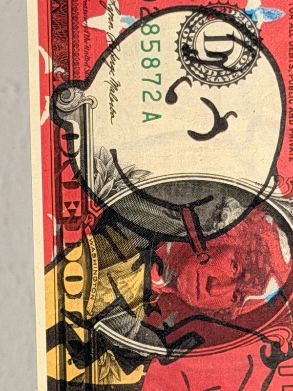 Death NYC — Charlie Brown Art on $1 Bill, Framed Print of 100 - Gauntlet Gallery