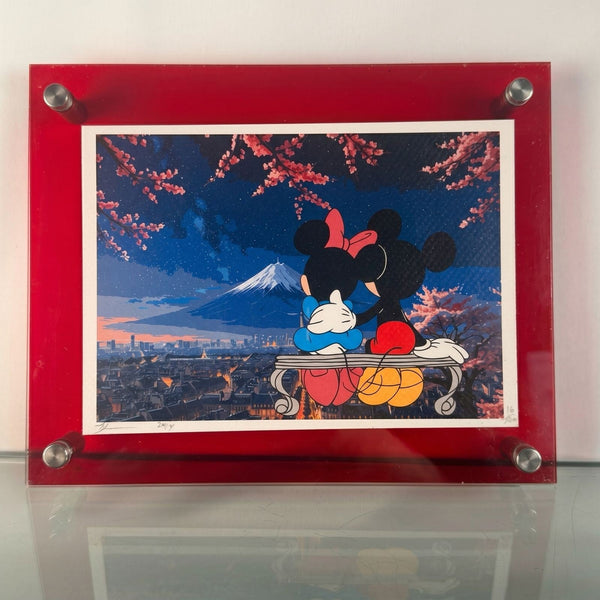 Death NYC Mickey Minnie Mt Fuji Cherry Blossom Signed 2024 Pop Art Acrylic - Gauntlet Gallery