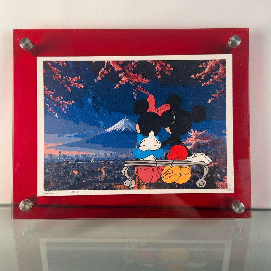 Death NYC Mickey Minnie Mt Fuji Cherry Blossom Signed 2024 Pop Art Acrylic - Gauntlet Gallery