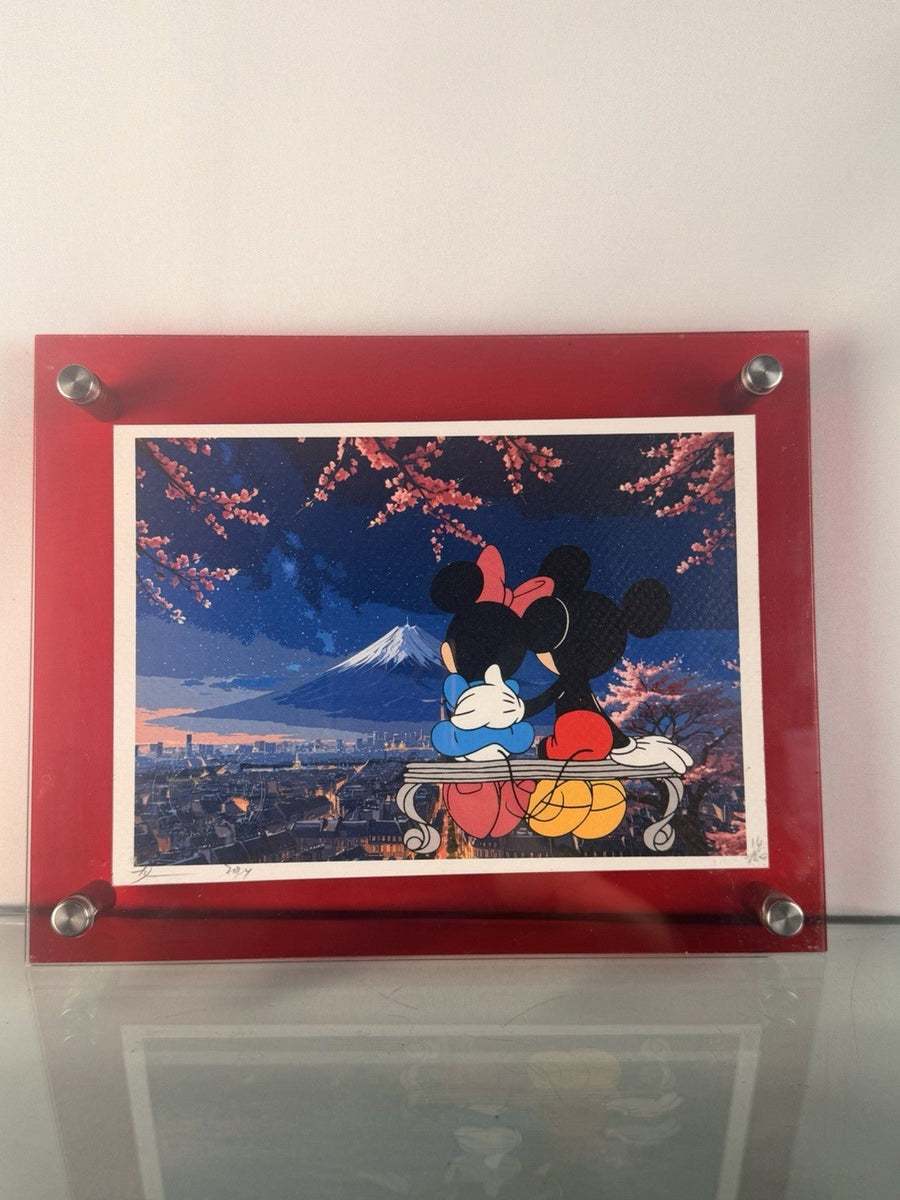 Death NYC Mickey Minnie Mt Fuji Cherry Blossom Signed 2024 Pop Art Acrylic - Gauntlet Gallery