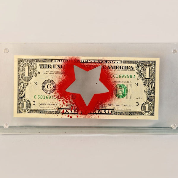 Death NYC — "Red Star" Single Dollar Bill Mixed Media - Gauntlet Gallery