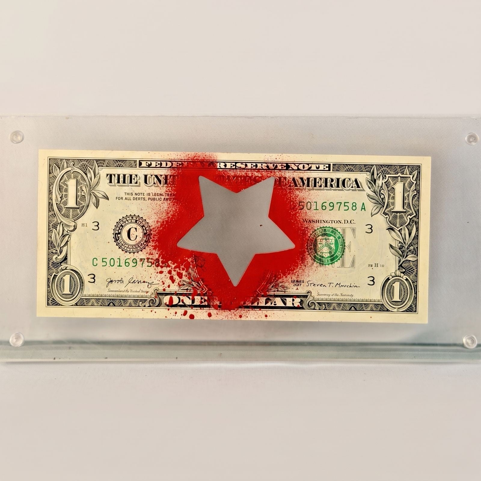 Death NYC — "Red Star" Single Dollar Bill Mixed Media - Gauntlet Gallery
