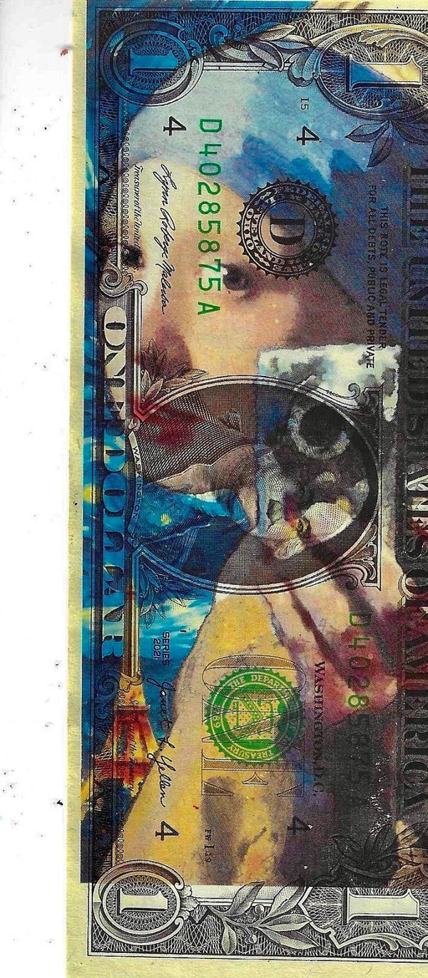 Death NYC –Renoir Girl with Cat $1 Dollar Bill Signed & Numbered - Gauntlet Gallery
