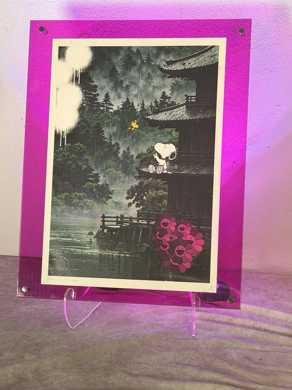 Death NYC — Snoopy & Woodstock Limited Ed Print in Hot Pink Acrylic Frame - Gauntlet Gallery