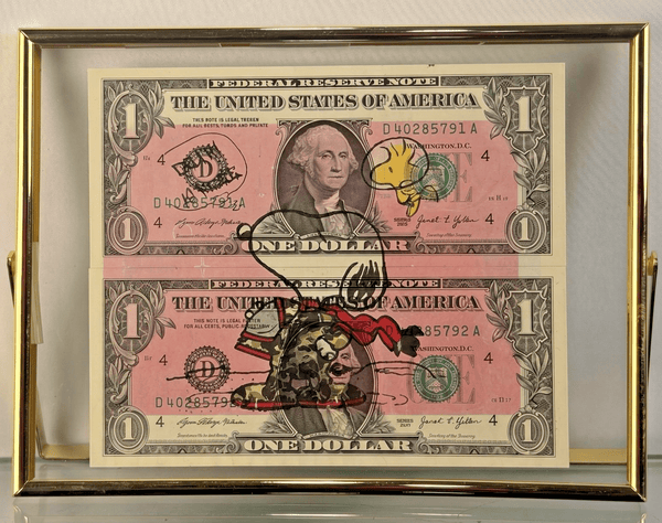 Death NYC — Snoopy & Woodstock on U.S. Dollar Diptych Signed LE - Gauntlet Gallery