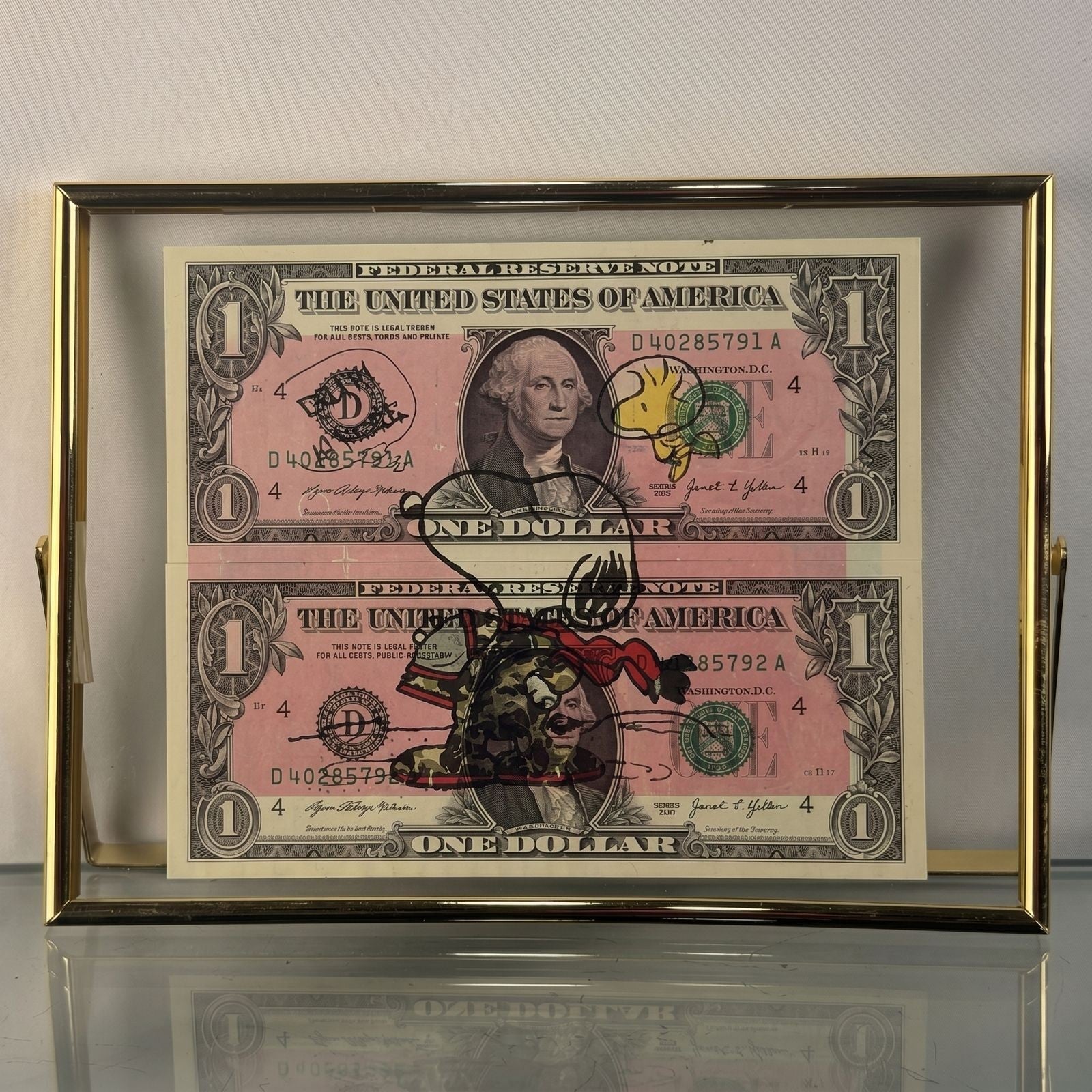 Death NYC — Snoopy & Woodstock on U.S. Dollar Diptych Signed LE - Gauntlet Gallery