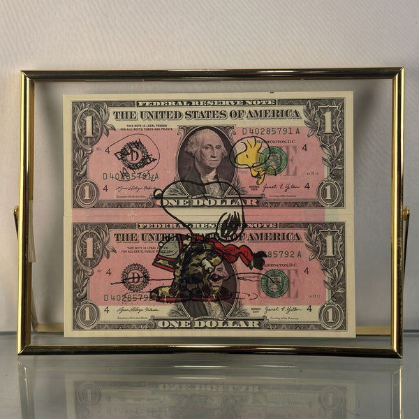 Death NYC — Snoopy & Woodstock on U.S. Dollar Diptych Signed LE - Gauntlet Gallery