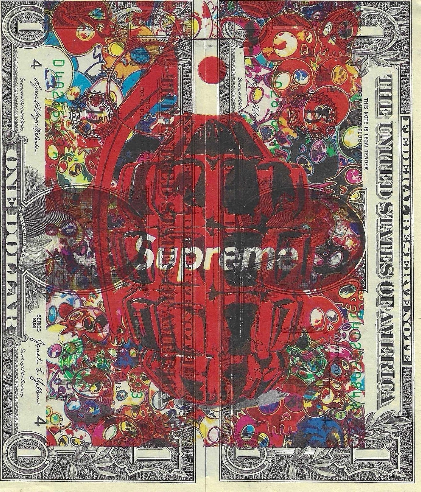 Death NYC –Supreme Double $1 Dollar Bills Signed & Numbered RARE! - Gauntlet Gallery
