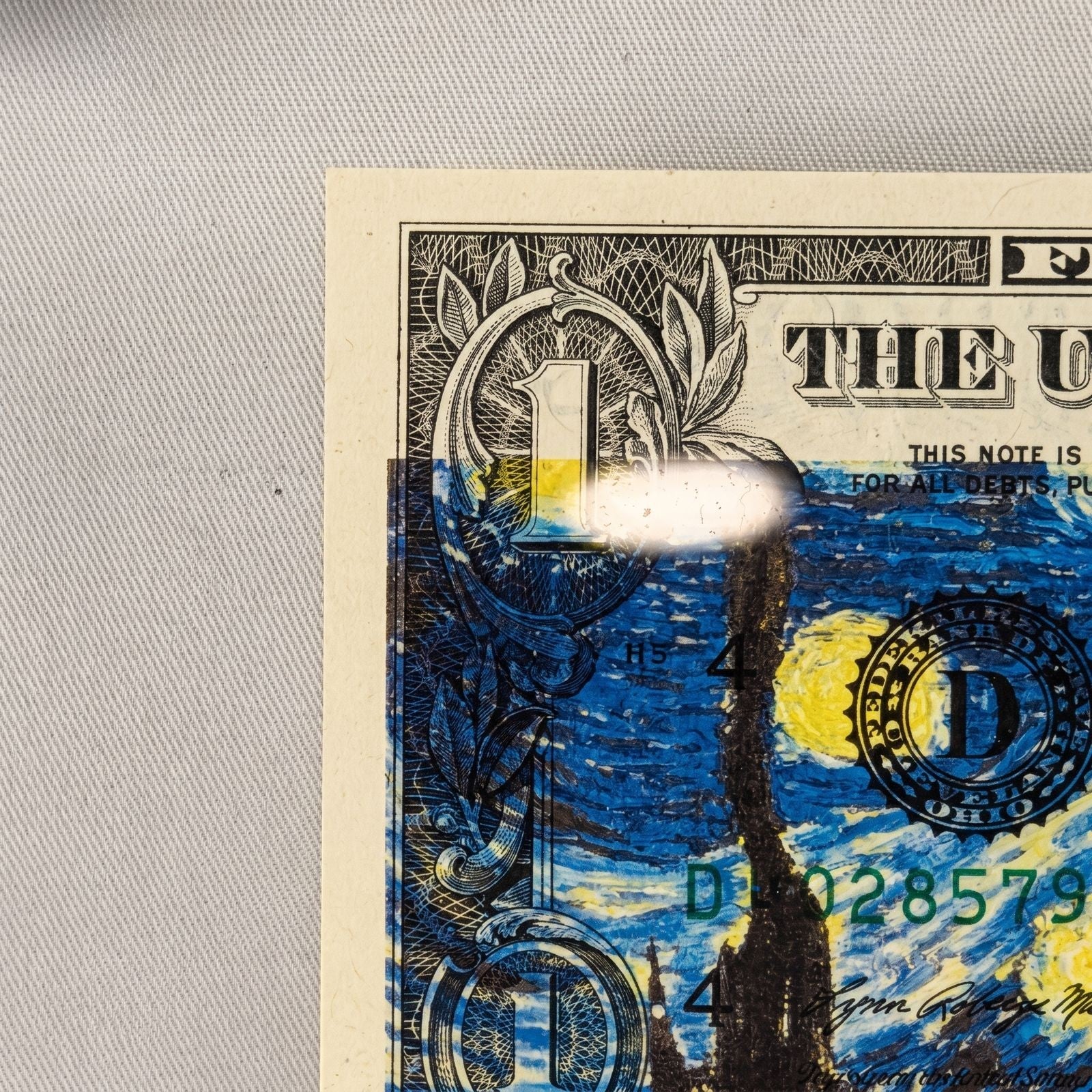 Death NYC Van Gogh Starry Night Snoopy Signed Dollar Bill Diptych Framed 2024 - Gauntlet Gallery