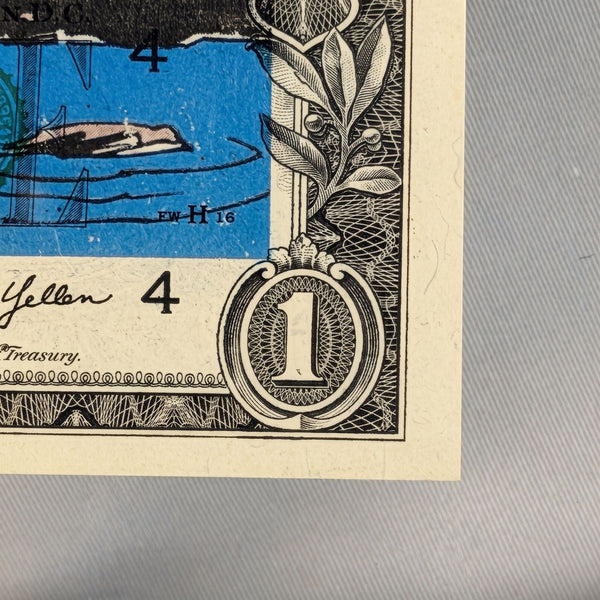 Death NYC Van Gogh Starry Night Snoopy Signed Dollar Bill Diptych Framed 2024 - Gauntlet Gallery