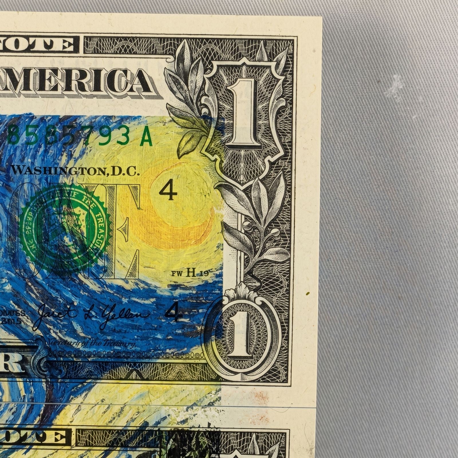 Death NYC Van Gogh Starry Night Snoopy Signed Dollar Bill Diptych Framed 2024 - Gauntlet Gallery