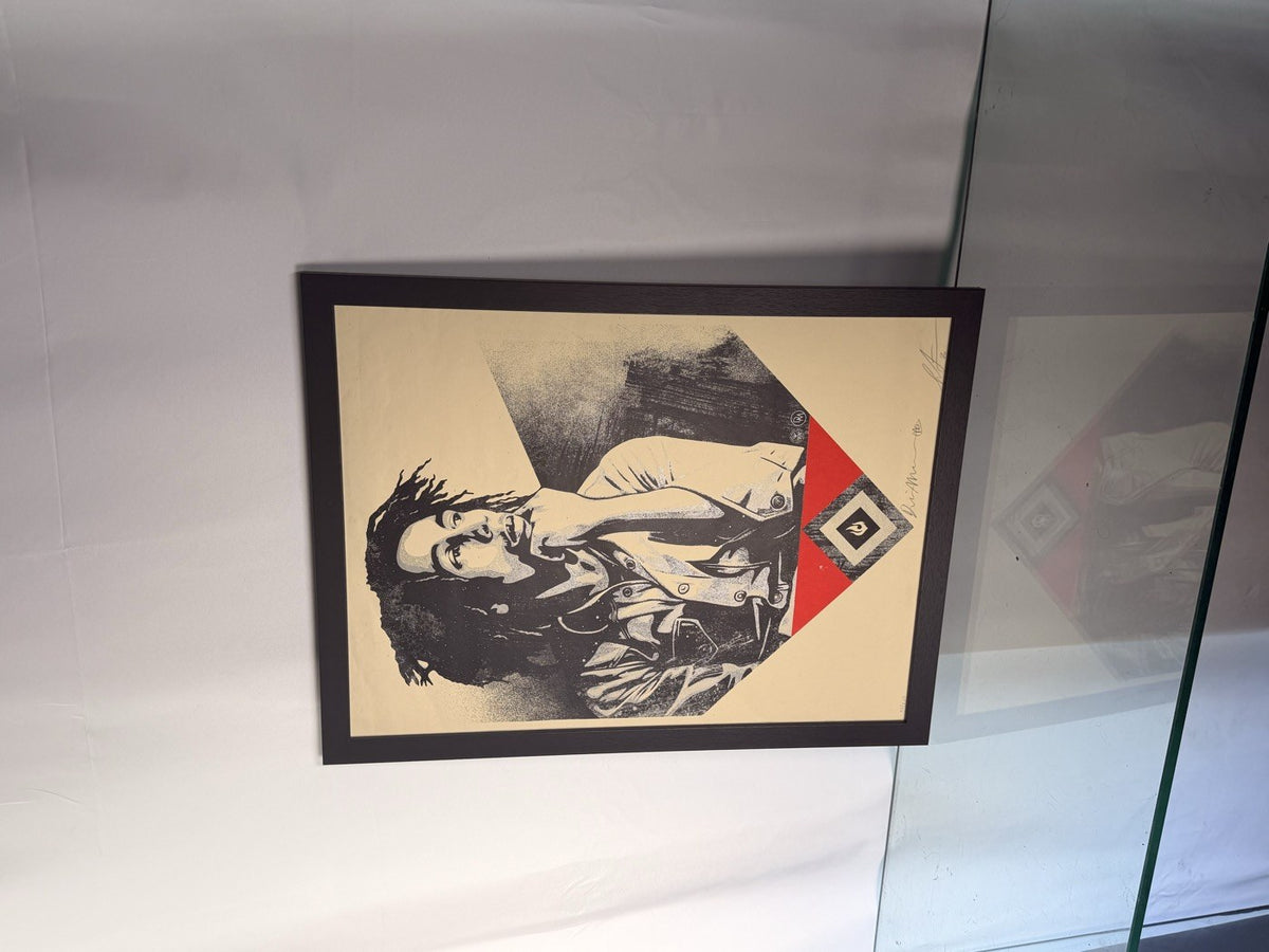 Catch a Fire (Red) — Dennis Morris x Fairey, framed 58/200, dual-signed detail