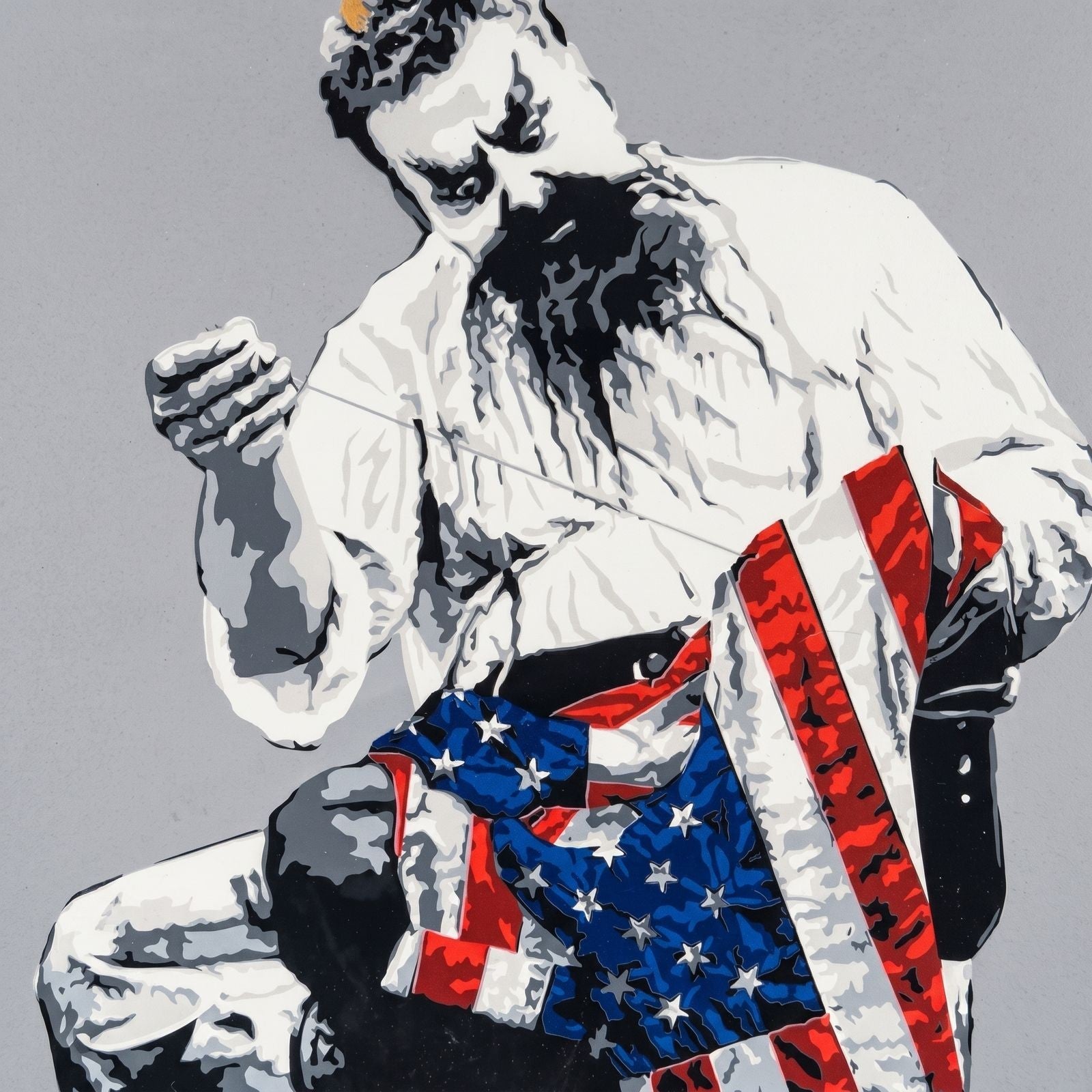 Mr. Brainwash 2018 "Recovery Plan" Signed Screenprint of Chaplin with USA Flag - Gauntlet Gallery