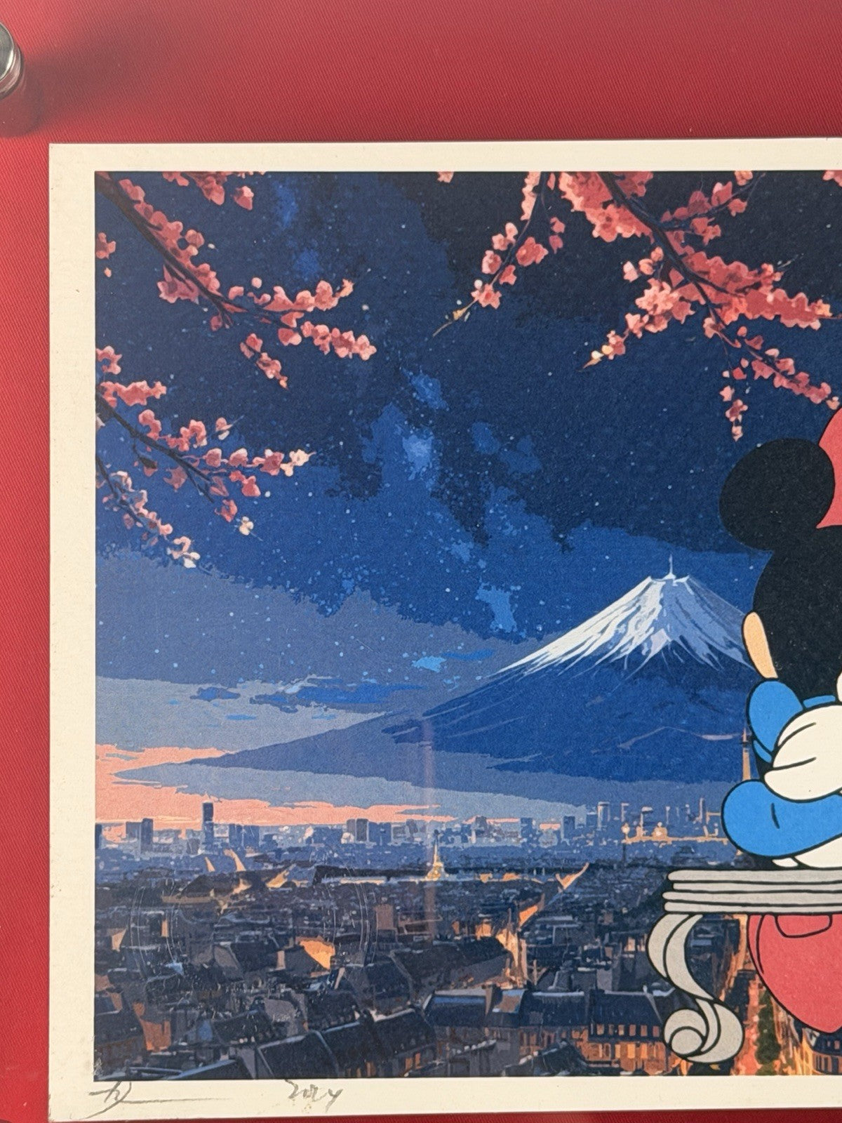 Death NYC Mickey Minnie Mt Fuji Cherry Blossom Signed 2024 Pop Art Acrylic